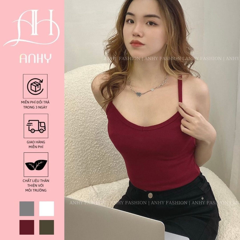 Áo hai dây ANHY FASHION croptop cổ tim dáng ôm body vải cotton co giãn 4 chiều thoáng mát sexy dễ phối đồ hàng VNXK