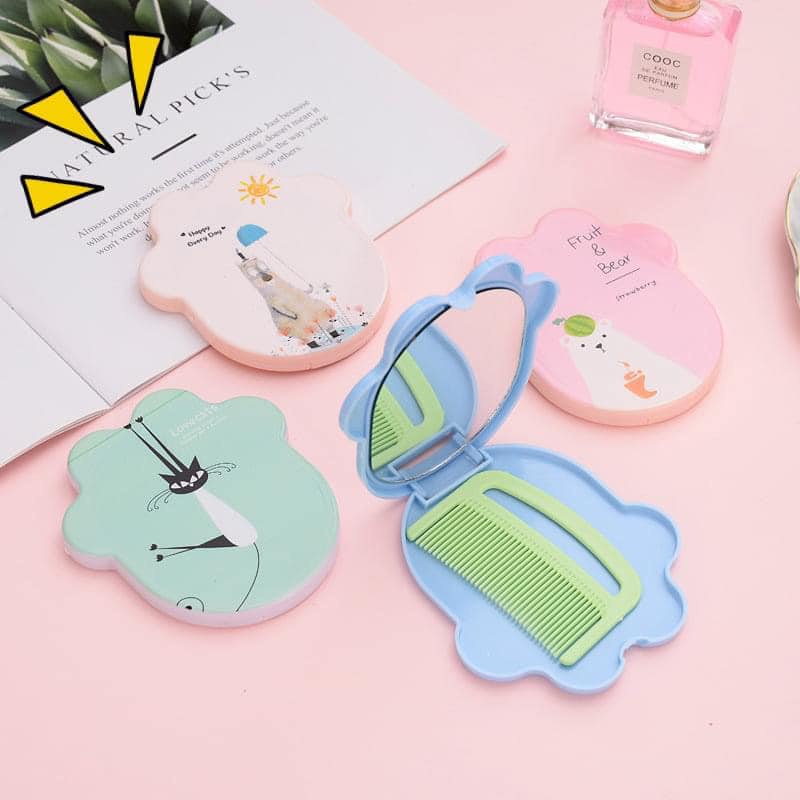 Bộ Gương Lược Mini Cầm Tay Hàn Quốc, 2in1 Tiện Lợi, Nhỏ Gọn Dễ Mang Theo, Nhiều Màu ngộ nghĩnh, Dễ Thương Hot Trend