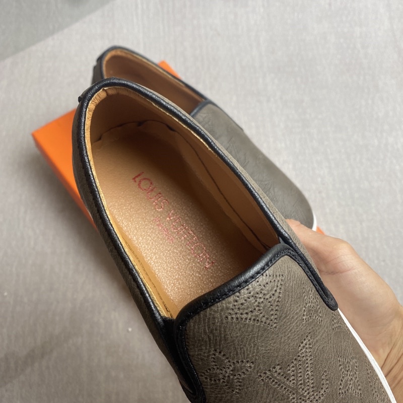 FULLBOX Giày lười Slipon lv. Giày Lười Nam Da Bò Màu Xám