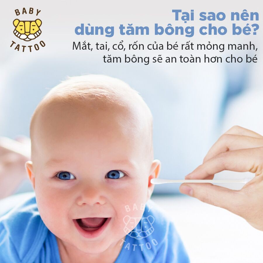 [Mã LTP50 giảm 50000 đơn 150000] Combo 3 Hộp Bông Tăm Nhật Bản BABY TATTOO An Toàn Cho Cả Nhà, 1 Hộp 200 Cái