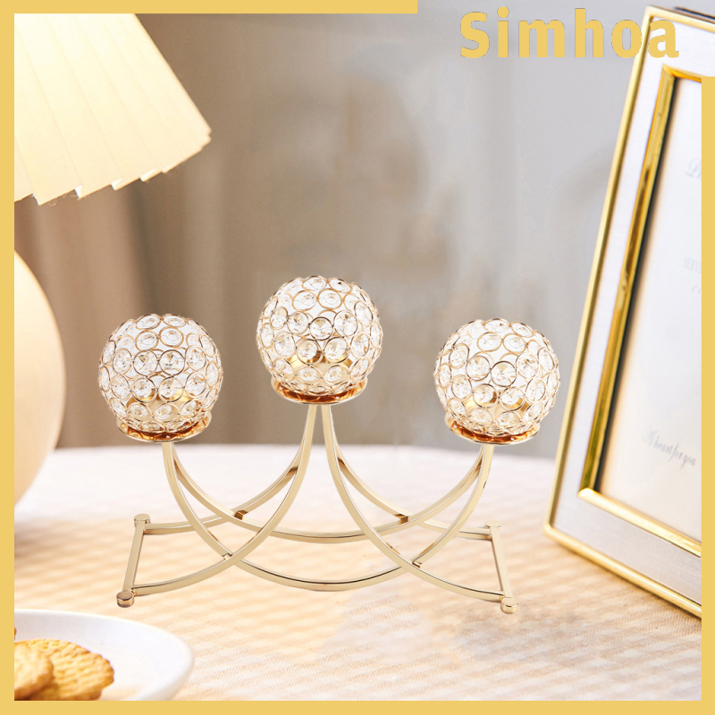 [SIMHOA]3 Arms Gold Crystal Candle Holders for Home Table Buffet Cabinet Decor