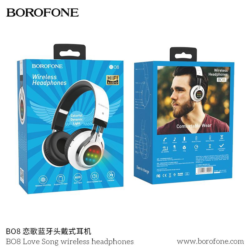 Tai nghe chụp tai bluetooth Borofone B08 chính hãng có khe cắm thẻ nhớ