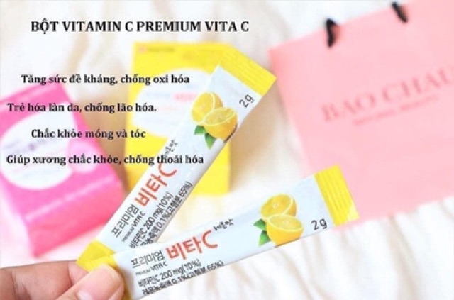 [Mã GROSALE2703 giảm 8% đơn 250K] [HÀNG MỚI VỀ] Bột uống cung cấp vitamin C hôp 90 gói - PREMIUM VITA C