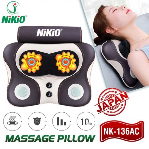 Gối Massage Cổ Vai Gáy Nikio NK-136AC - Xám Đen, Kích Thước 350x110x260mm
