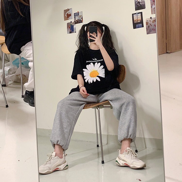 ÁO THUN TAY LỠ HOA CÚC PEACEMINUSONE UNISEX FORM TO 2 MÀU TRẮNG ĐEN