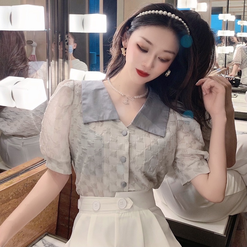 Áo sơ mi kiểu nữ tay ngắn Emilyshop ulzzang