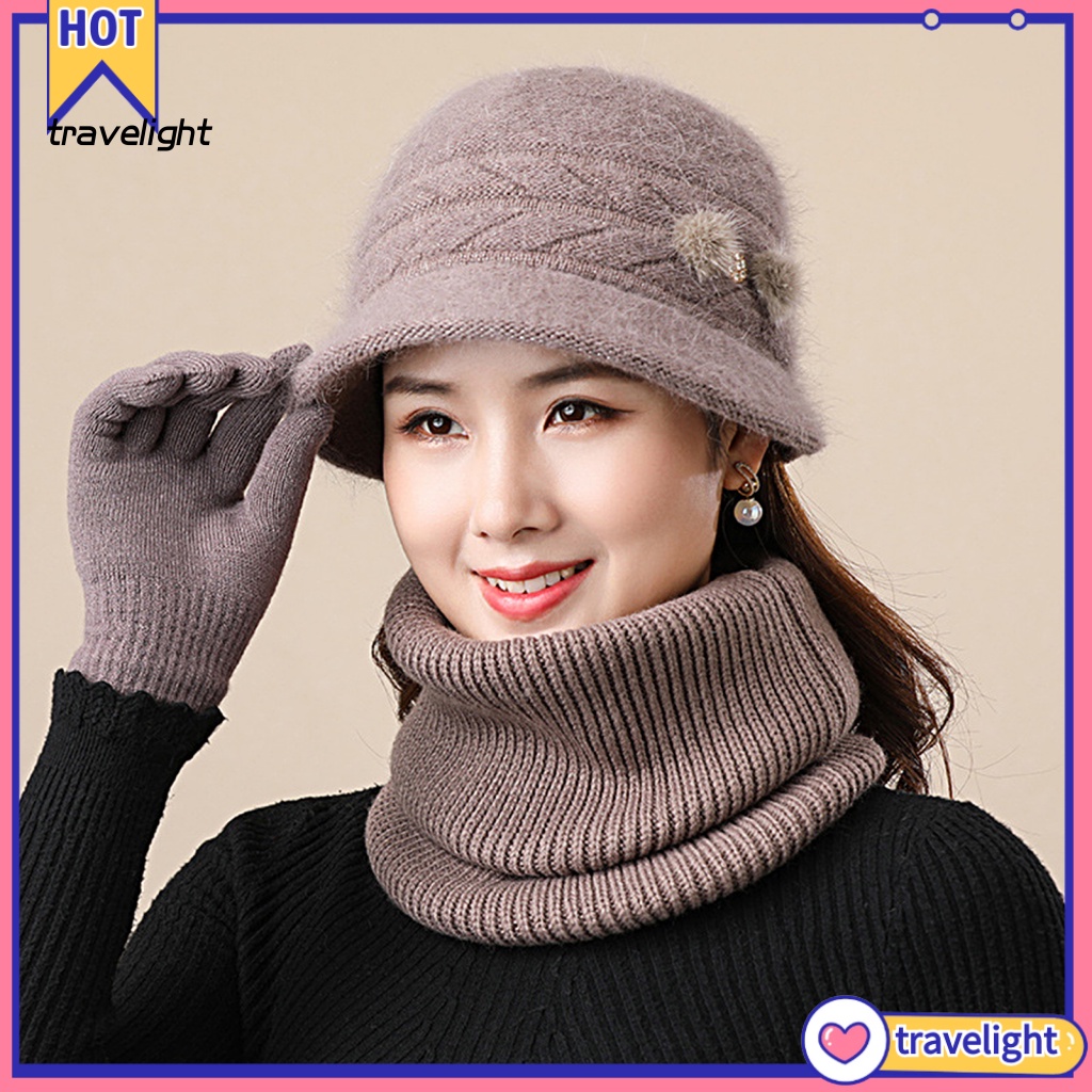 (Travelight) Set 2 Mũ Len Kèm Khăn Choàng Cổ Mềm Mại Giữ Ấm Mùa Đông Cho Nữ