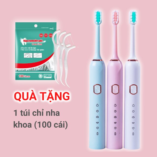 Bàn chải điện đánh răng sonic 5 chế độ sợi dupont kèm 4 đầu chải sạc điện chống nước làm sạch sâu 518a