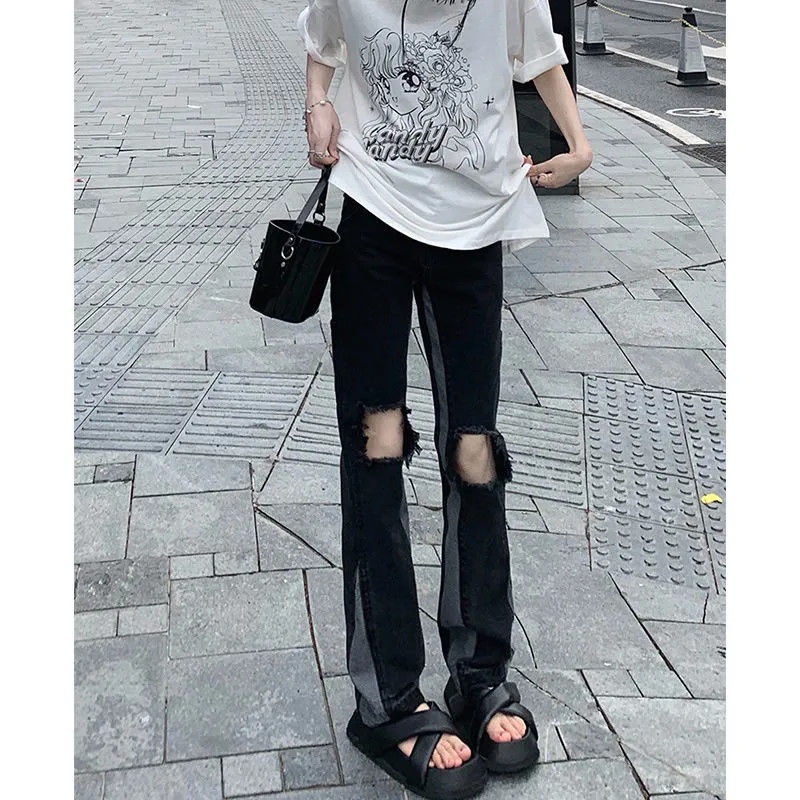 JSC Quần Jeans Lưng Cao Thiết Kế Xẻ Rách Phong Cách Đường Phố Mới