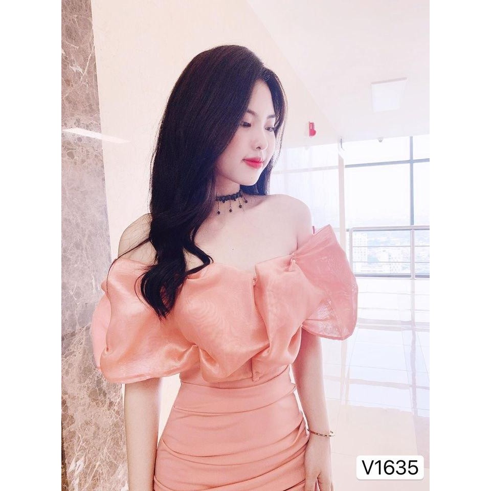 Đầm thiết kế hồng bánh bèo ngực và tay SANG CHẢNH V1635_Hela Shop (kèm ảnh thật) | BigBuy360 - bigbuy360.vn
