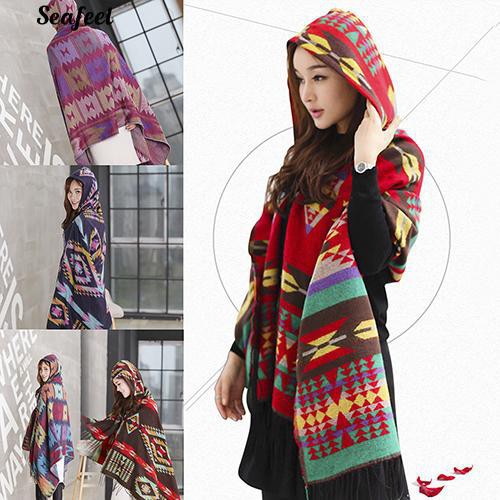 Khăn choàng trùm đầu họa tiết nhiều màu sắc phong cách dân tộc