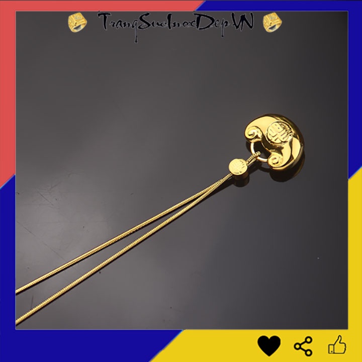 Dây chuyền nữ titan kiểu ổ khóa trường thọ chạm chữ phước màu vàng siêu đẹp, bền màu, may mắn