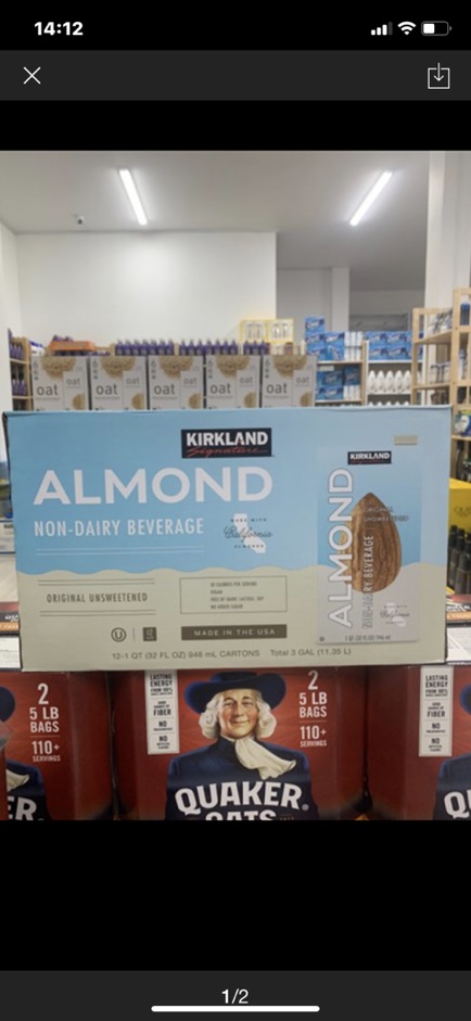 🥛 Sữa hạnh nhân Organic không đường Kirkland Signature Almond Non-Dairy Beverage – Unsweetened