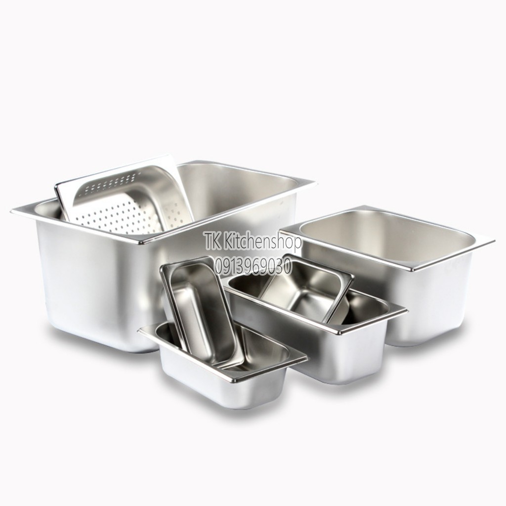 Khay inox GN 1/3 Đựng Thạch Topping Đựng Thực Phẩm Đựng Pate, Đựng kem, topping (có nắp)