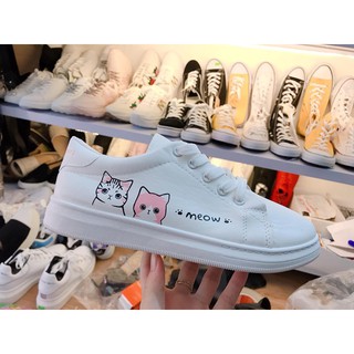 Giày sneaker đế bằng sticker Meow