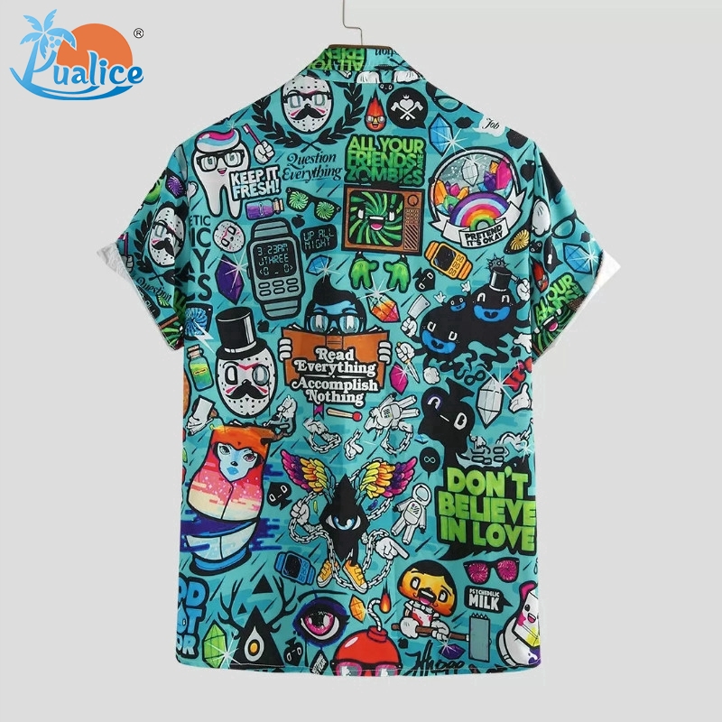 Áo sơ mi tay ngắn cổ bẻ thời trang nam chủ đề hoạt hình màu Graffiti | BigBuy360 - bigbuy360.vn