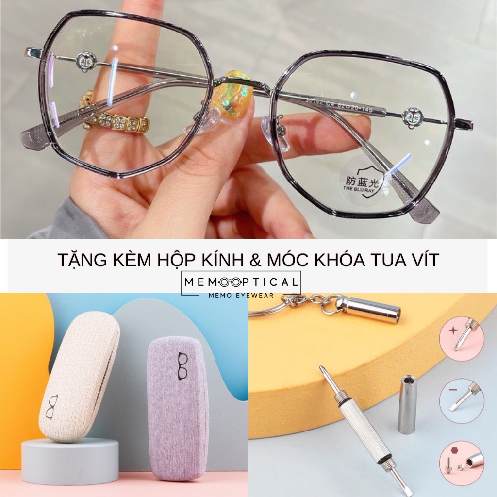 Gọng kính cận nam nữ MEMOEYEWEAR Doremon, Kim loại phủ nhựa dẻo dáng đa giác thời trang hàn quốc dễ đeo_DRM01