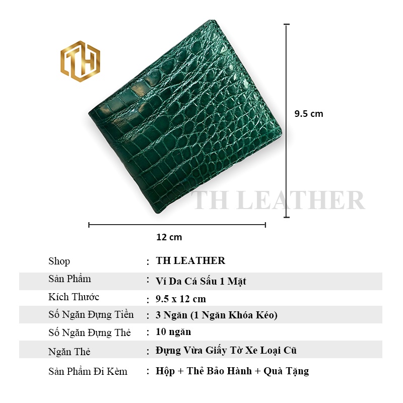 Ví Da Cá Sấu Màu Xanh 1 Mặt, Bóp Nam Da Cá Sấu Thật Siêu Mềm Xanh Lá Mạ, Xanh Ngọc, Xanh Lá Cây , Dáng Ngang BH 24 Tháng