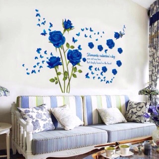 Decal dán tường hoa hồng xanh
