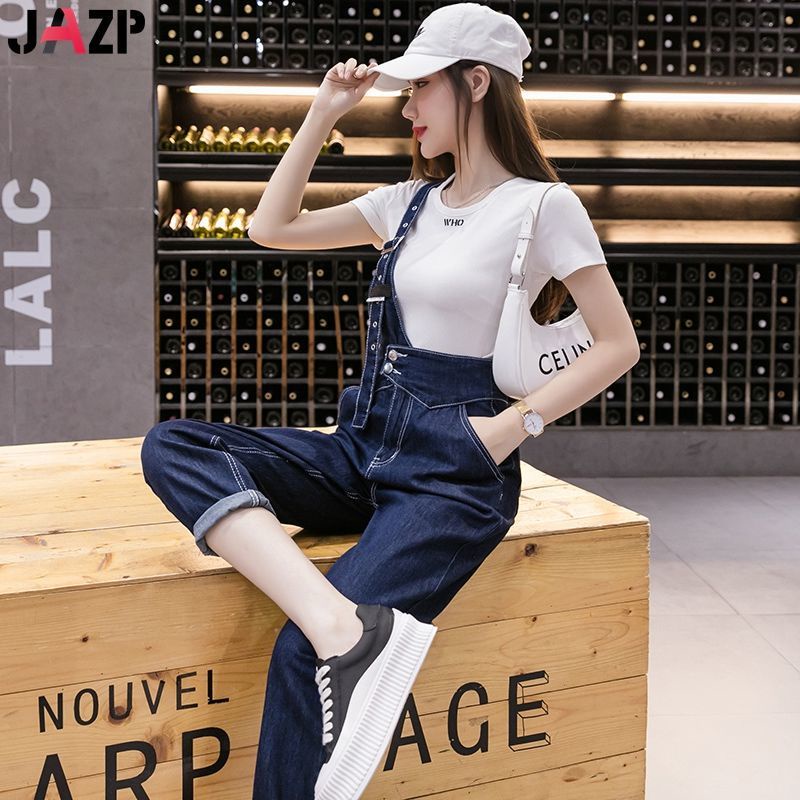 QuầN YếM Denim Phong CáCh HồNg KôNg MẫU MớI 2021 Vai Nữ QuầN ốNg đứNg ChíN đIểM RộNg RãI DáNg NgườI Nhỏ