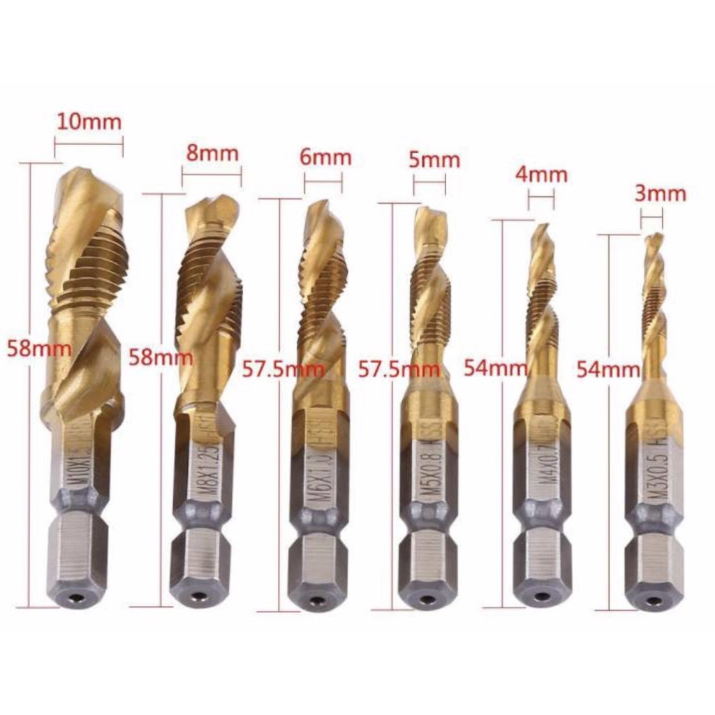 Bộ Taro Tạo Zen Siêu Bền Dành Cho Máy Khoan Chân Lục Giác Tạo Ren Doa Âm Mũ Vít M3-M10 Phủ Titanium siêu bền