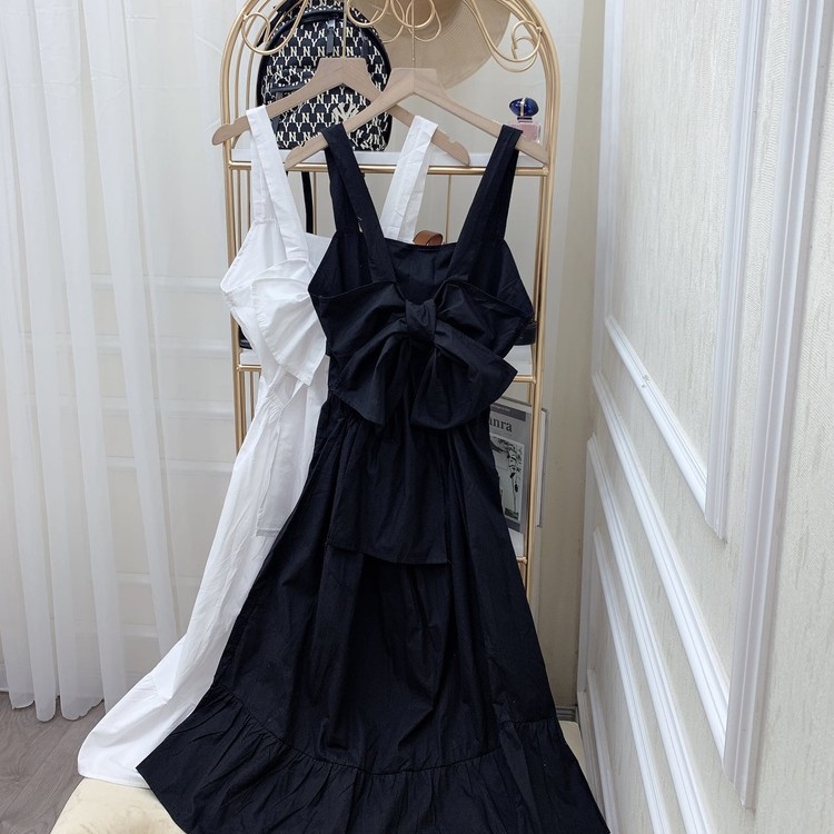 Váy buộc nơ lưng 2 màu freesize - Váy hai dây dáng maxi dáng suông phom rộng buộc nơ lưng chất đũi siêu mát C306