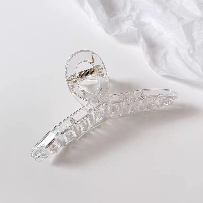 Cặp tóc kẹp tóc càng cua nhựa trắng trong suốt cỡ lớn kiểu Hàn Quốc