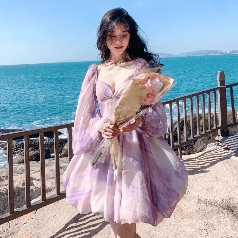 Đầm Voan Tay Dài Có Dây Thắt Lưng Siêu HOT UP