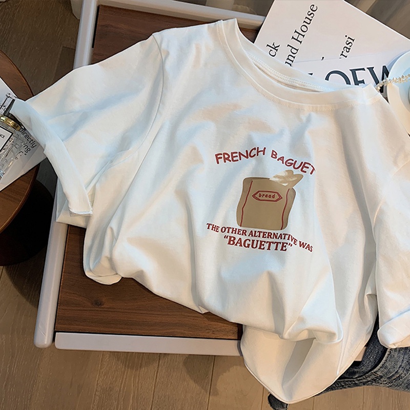 Áo thun HIIXIIVI 100% cotton tay ngắn cổ tròn in chữ phong cách Hàn Quốc thời trang mùa hè 2022 cho nữ