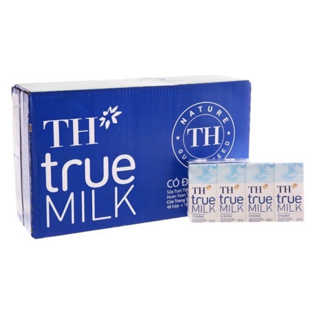 Thùng sữa tươi tiệt trùng TH True Milk Có đường hộp 180ml (48 hộp) “GIÁ BÁN ĐÃ TRỪ KHUYẾN MÃI”