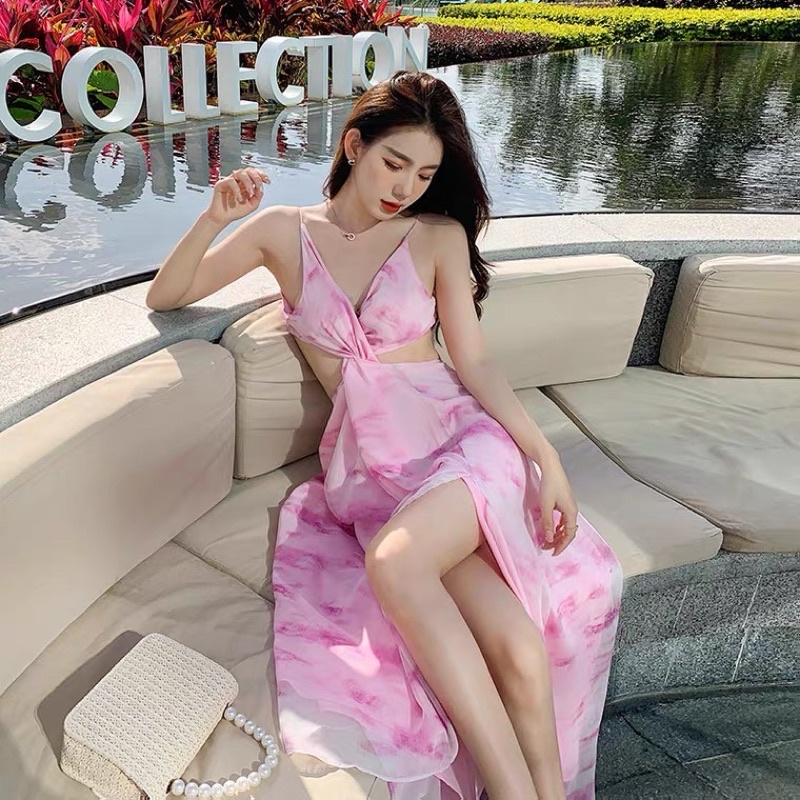 /order taobao/ Đầm Maxi 2 dây Đan Lưng Hồng Yêu Yêu