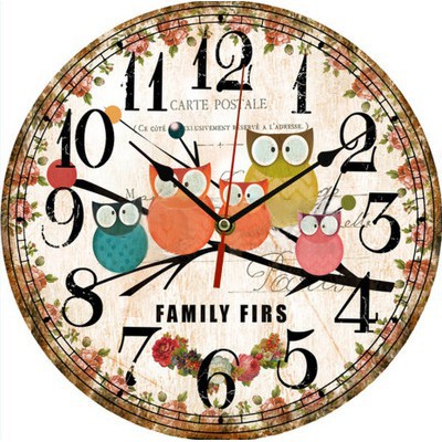 Đồng hồ treo tường gỗ đường kính 30cm KHÔNG TIẾNG TÍC TẮC vintage cổ điển châu Âu