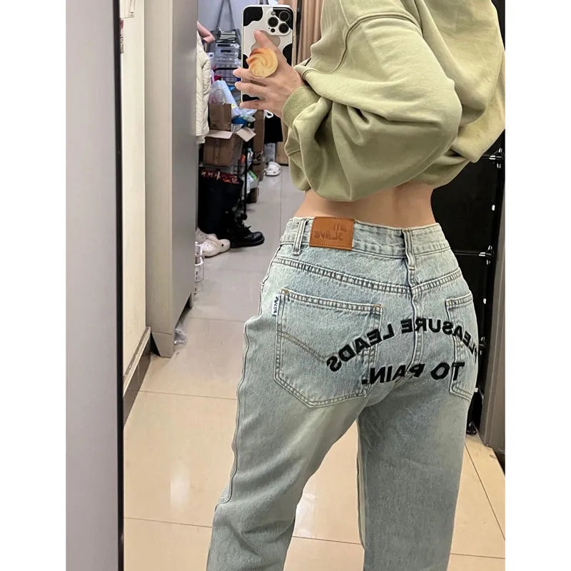 Thời Trang Quần jeans Ống Loe Thêu Hoa Phong Cách retro