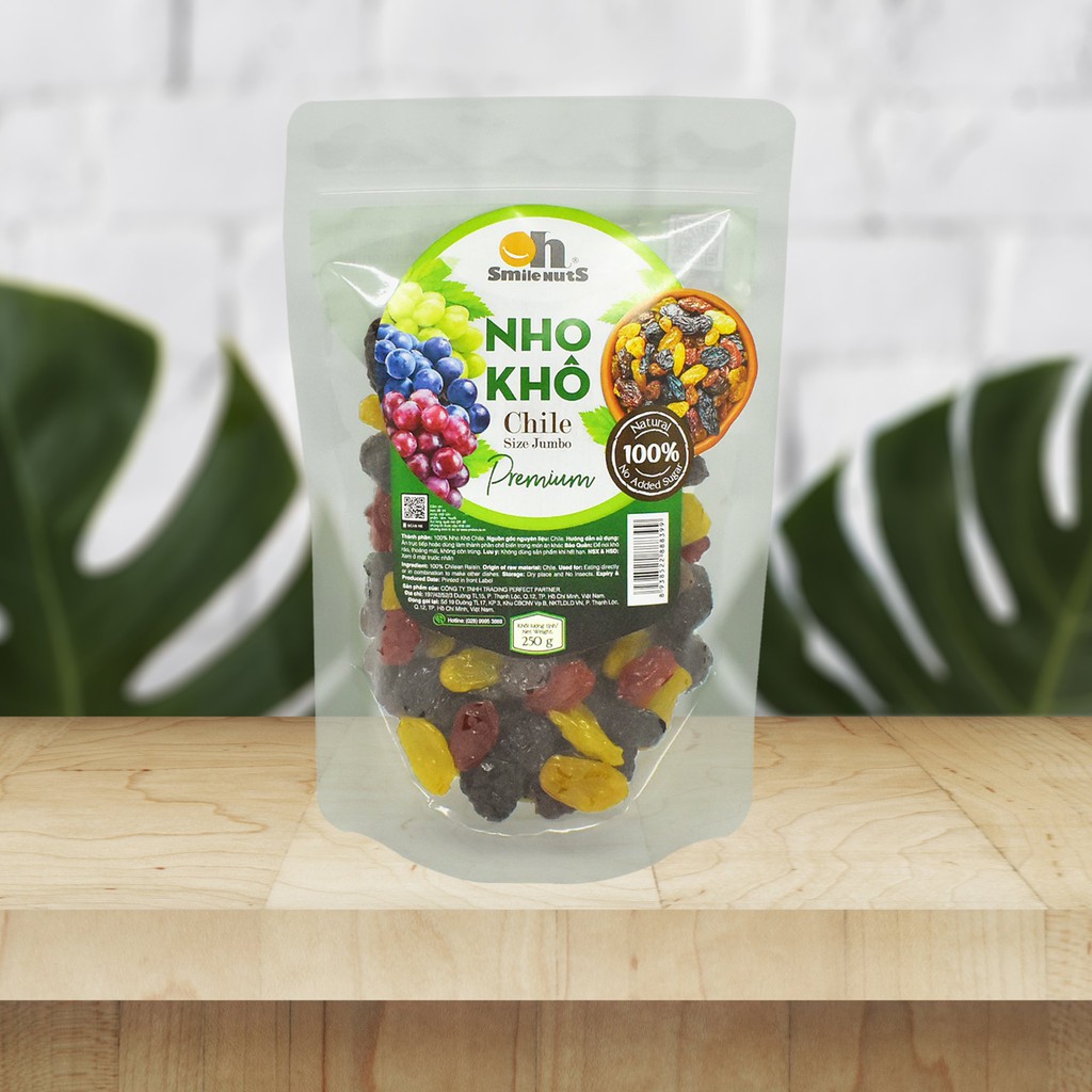 Nho Khô SmileNuts Chile túi 250g - Nhập khẩu từ Chile _ Gồm: Nho vàng, nho đỏ và nho đen