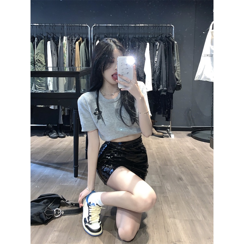 Áo Dệt Kim Ngắn Tay Thời Trang Hàn Quốc Dễ Phối Đồ Cho Nữ