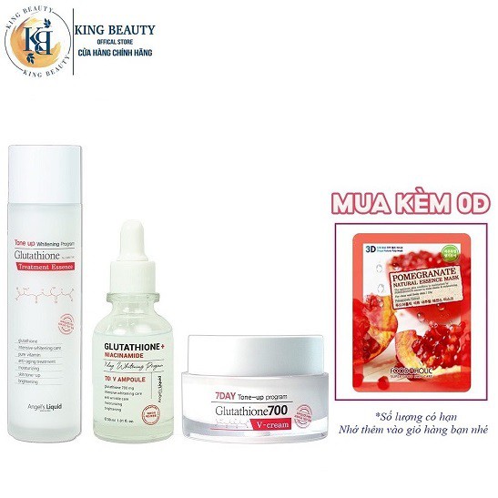 Bộ 3 SP Dưỡng Da Trắng Sáng, Mờ Thâm Nám Angel's Liquid Glutathione700 (TN 150ml &amp; SR +Niacinamide 30ml &amp; Kem Đêm 50ml)