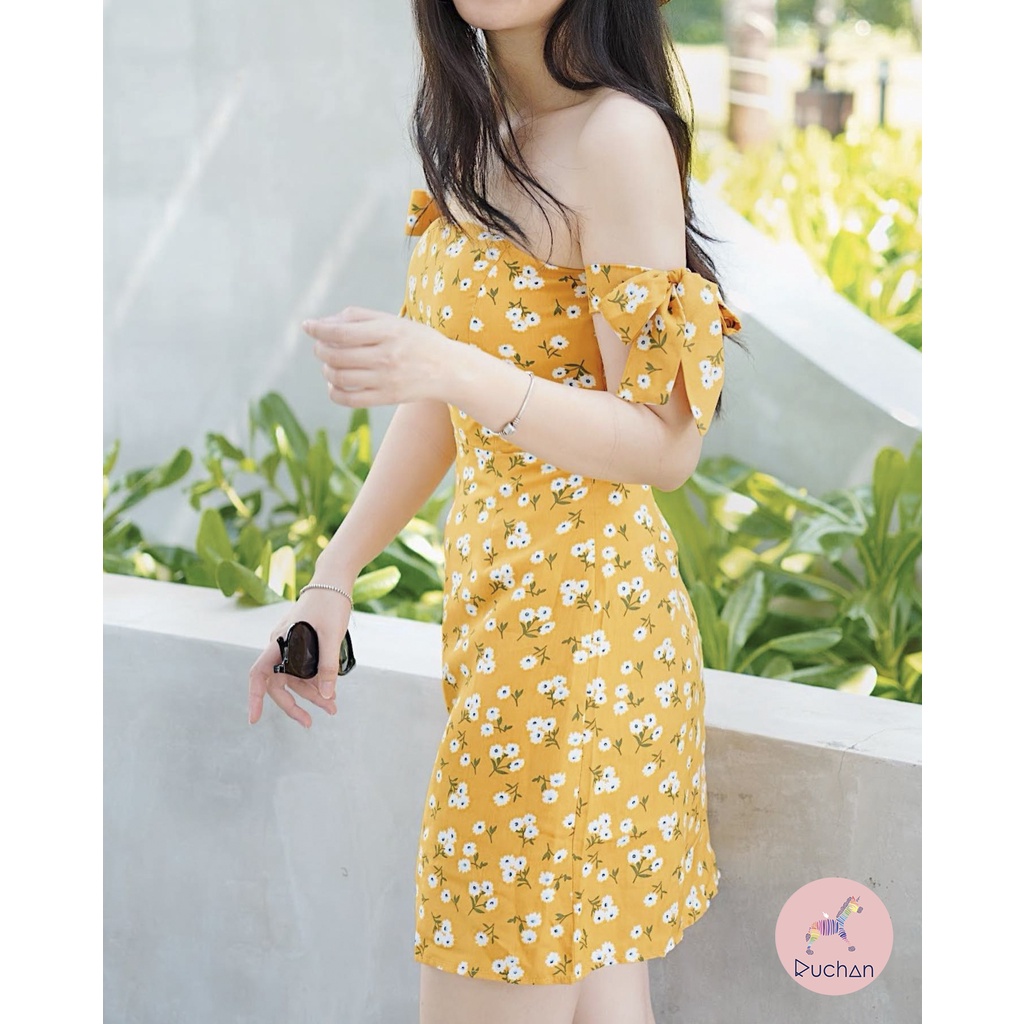 Đầm hoa RUCHAN hở lưng có cúp ngực thiết kế ngắn cột dây xinh dự tiệc cưới sang trọng