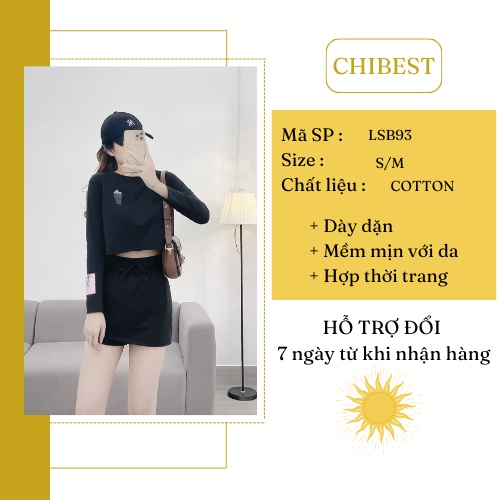 Set tici quần váy áo crop tay dài thêu ngực CHIBEST LSB93