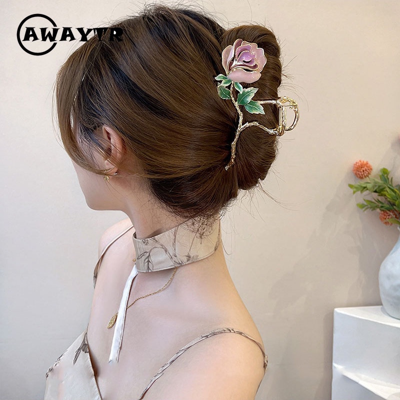 Kẹp Tóc Hình Cá Mập Đính Đá / Ngọc Trai Giả Bằng Kim Loại Phong Cách Hàn Quốc Thời Trang Cho Nữ