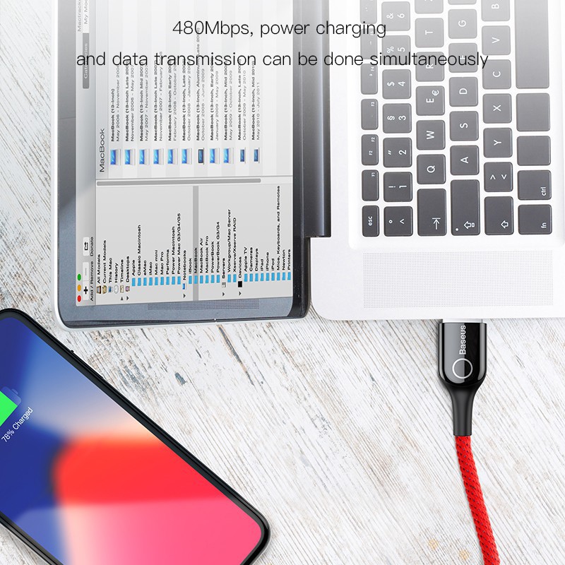 [ 1m &amp; 2m ] Cáp sạc nhanh USB Type C 3A Baseus có đèn led báo sạc / Cáp sạc tự ngắt Baseus lightning USB 2.4A
