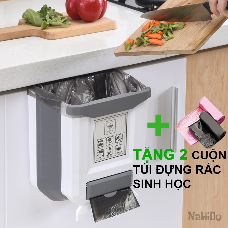 Thùng Rác Gấp Gọn Thông Minh Có Ngăn Để Túi Đựng Rác Tiện Lợi, Thùng Rác Mini Treo Tủ Bếp Dung Tích 10L NaHiDo