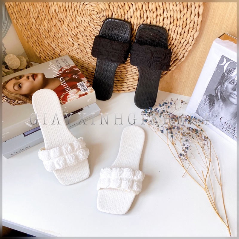 (Fom nhỏ) Dép lê nữ quai ngang phồng bèo nổi siêu bánh bèo LBB