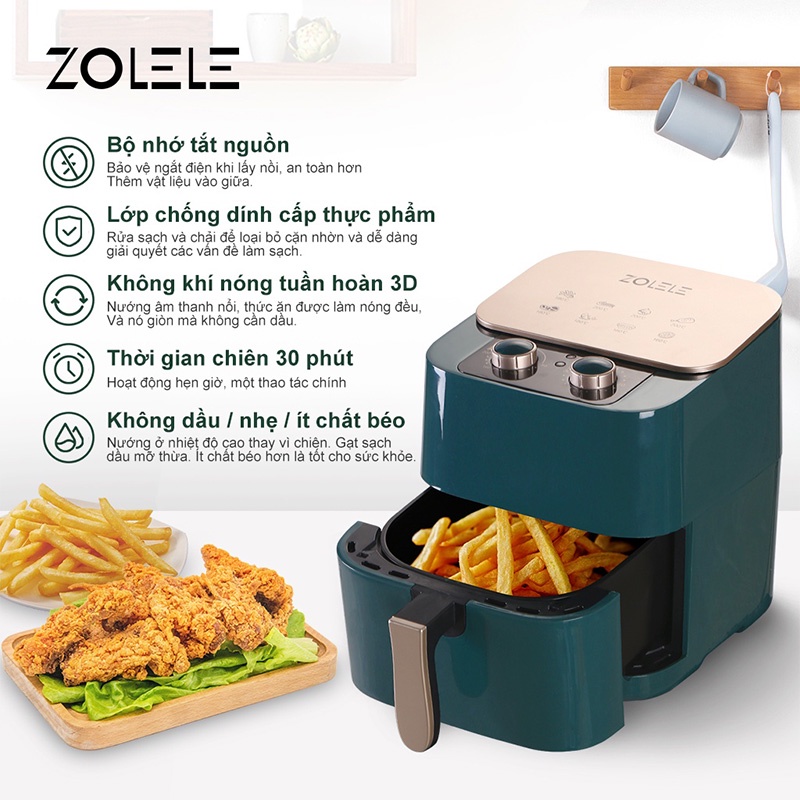 Nồi chiên không dầu ZOLELE đa năng cao cấp thiết kế mới 2022 6.5l