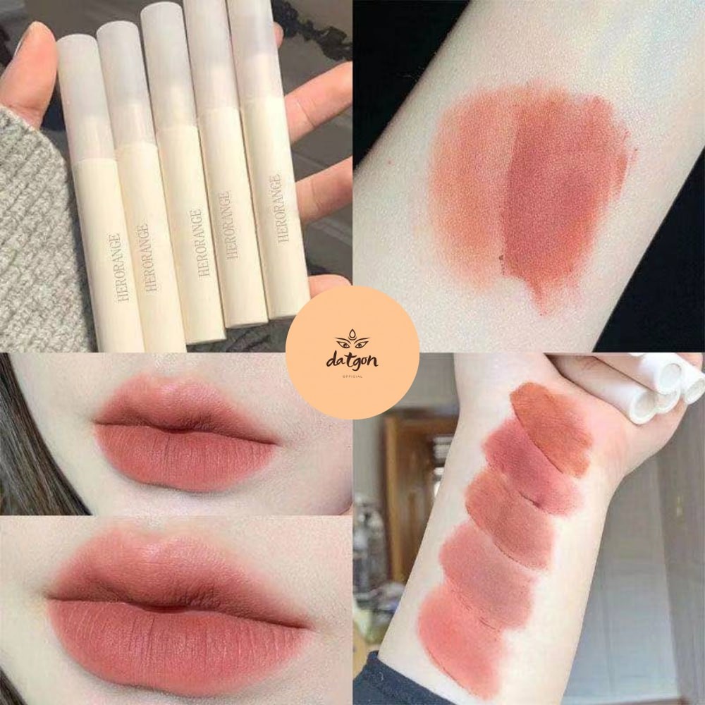 Son kem HERORANGE, son kem lì nội địa velvet mix màu bùn nhung hạt rẻ matte lip glaze cực xinh 2021