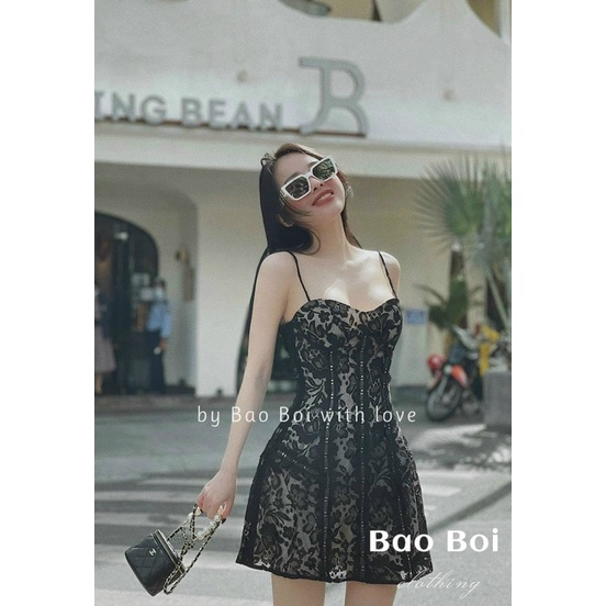 Đầm váy dự tiệc ren hai dây dáng chữ A - Hàng 2 lớp -USA FASHION
