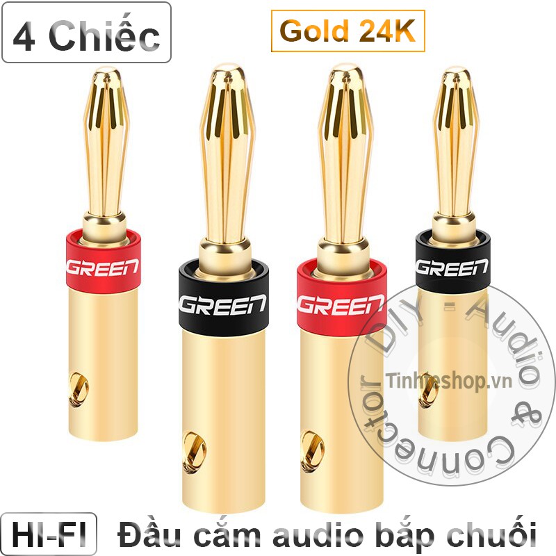 Bộ 4 chiếc Jack cắm Loa Amplifier bắp chuối - Rắc bắp chuối cắm Loa Âm ly nhân đồng mạ vàng 24K Ugreen 30513