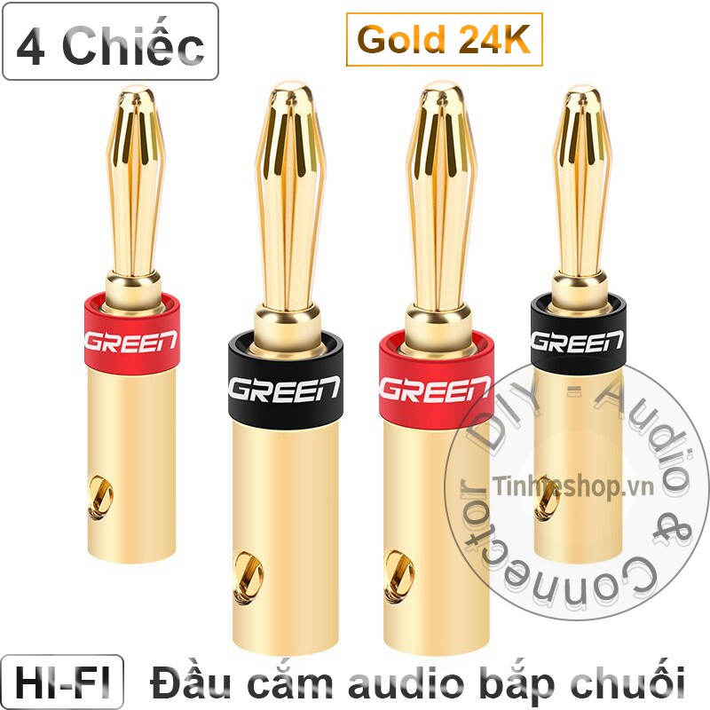 1 bộ 4 chiếc - Đầu giắc cắm Loa Amplifier bắp chuối - Rắc bắp chuối cắm Loa Ampli gold 24K OD-5mm Ugreen 30513