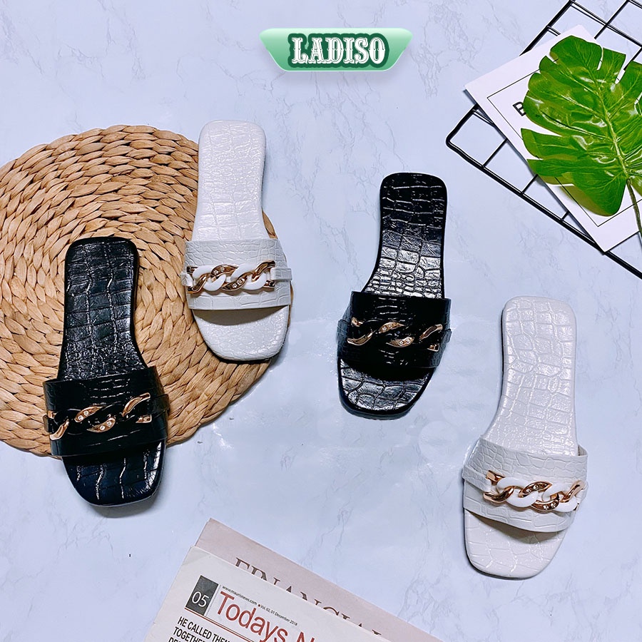 Dép nữ quai ngang thời trang siêu xinh chất liệu da vân cá sấu sang chảnh LADISO TT382