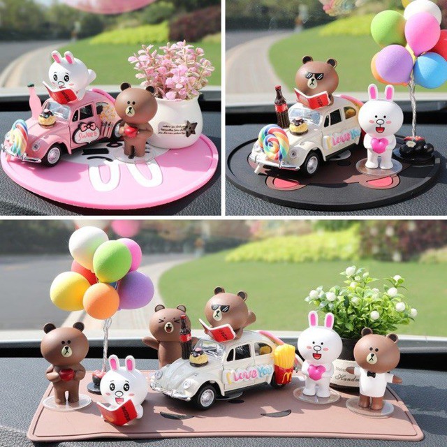 Decor Thỏ Cony Và Gấu Brown dễ thương trang trí taplo ôtô, phụ kiện xe hơi sáng tạo,để bàn làm việc có tặng kèm sáp thơm