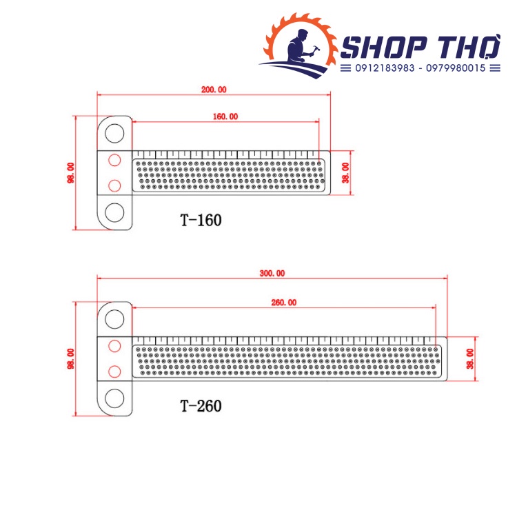 Thước kỹ thuật chữ T- 160 và T- 260 nhôm Anode màu đỏ